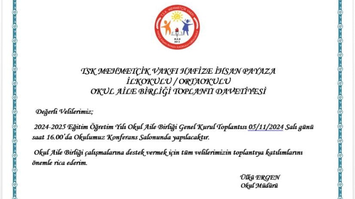Okul Aile Birliği Genel Kurul Toplantısı